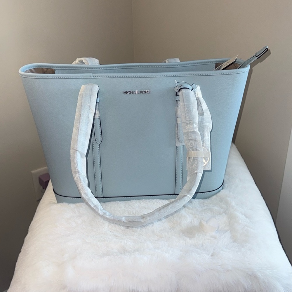 Michael Kors Light Blue Leather Tote Bag